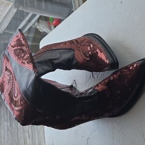 Chic Sequin Heeled Boots - Copper Brown Helens Heart